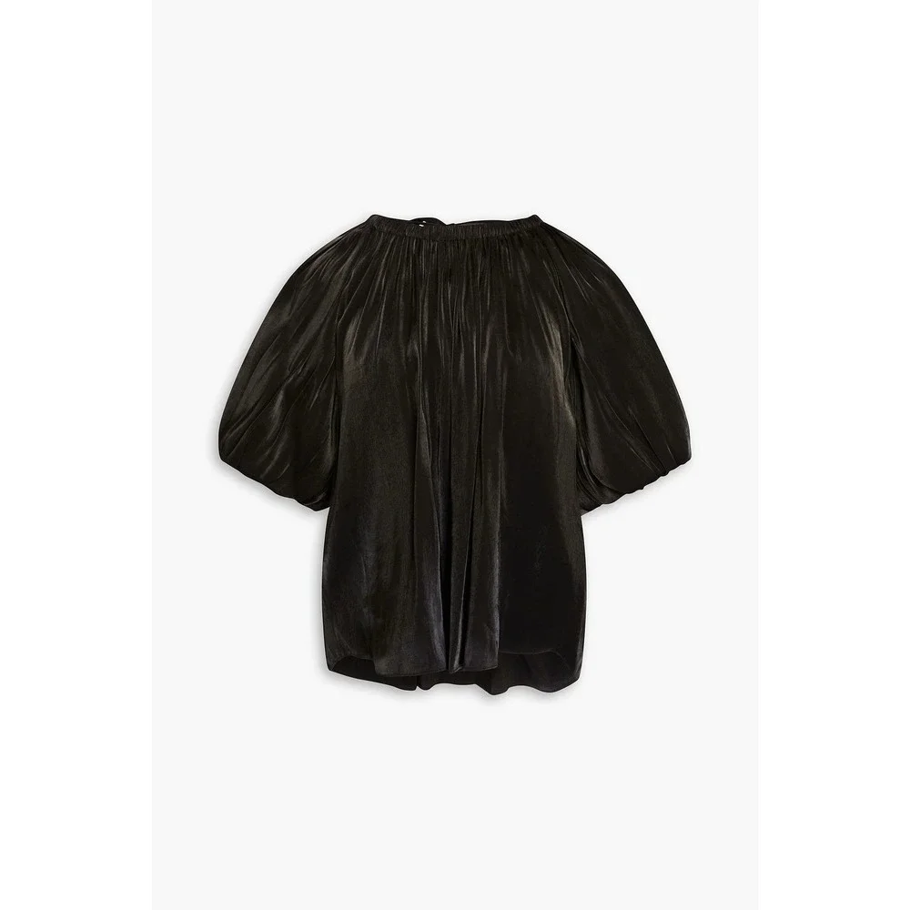 Ulla‎ Johnson Flo Satin Top Size 6 Black Noir Puff Sleeve Gathered Blouse NWT